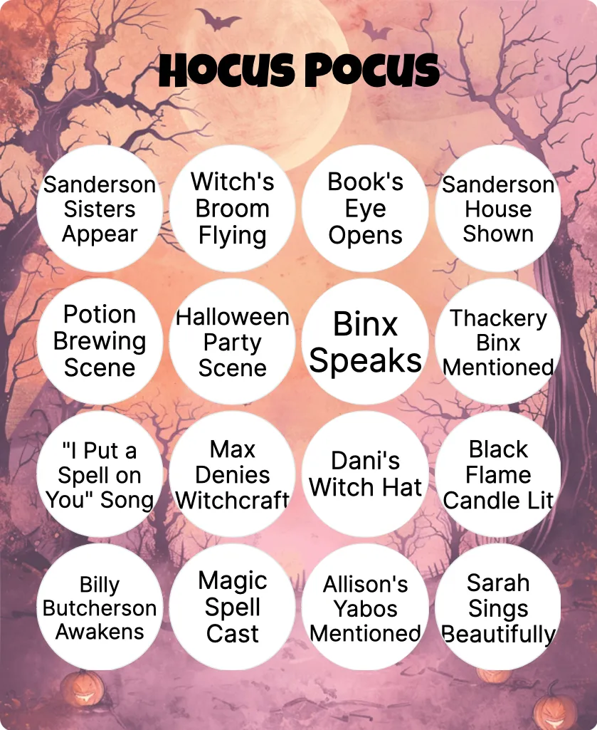 Hocus Pocus bingo card template